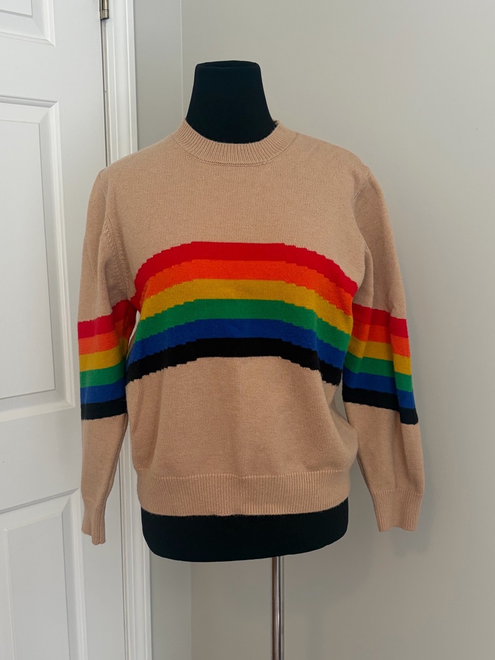 Young Fabulous & Broke Beige Crewneck with Rainbow Stripes
